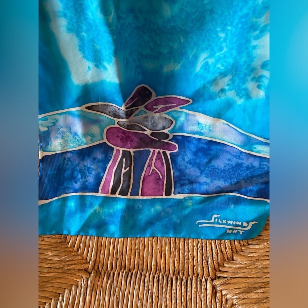 Wendy Lee 70s 'Silkwinds' inukshuk Vintage Silk indigenous Native Scarf